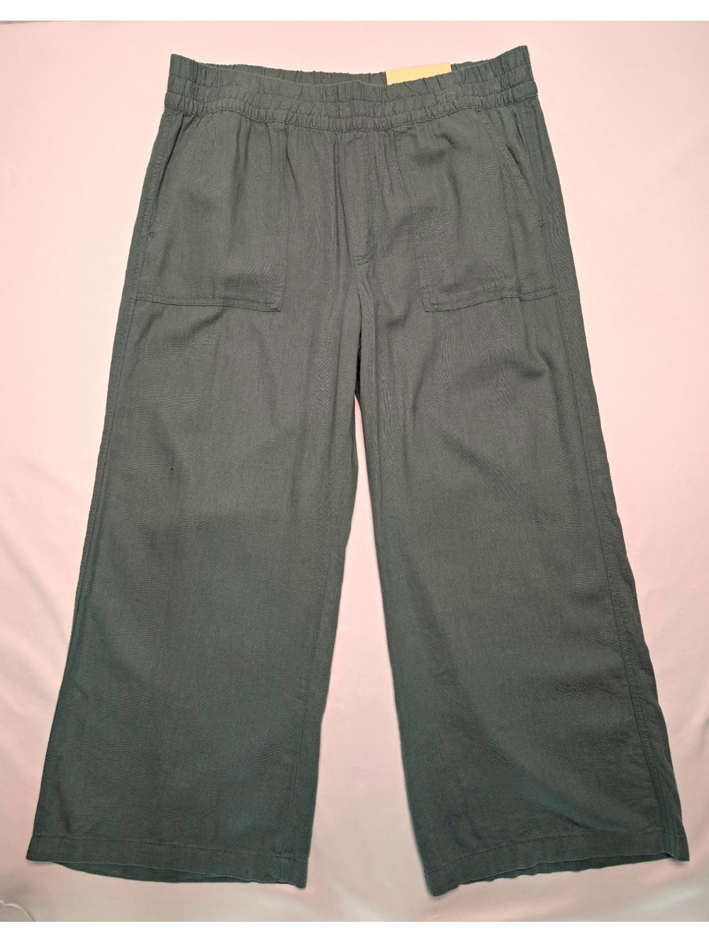 NWT St. John's Bay Wide Leg Green Linen Rayon Pants Pockets Elastic Waist PXL